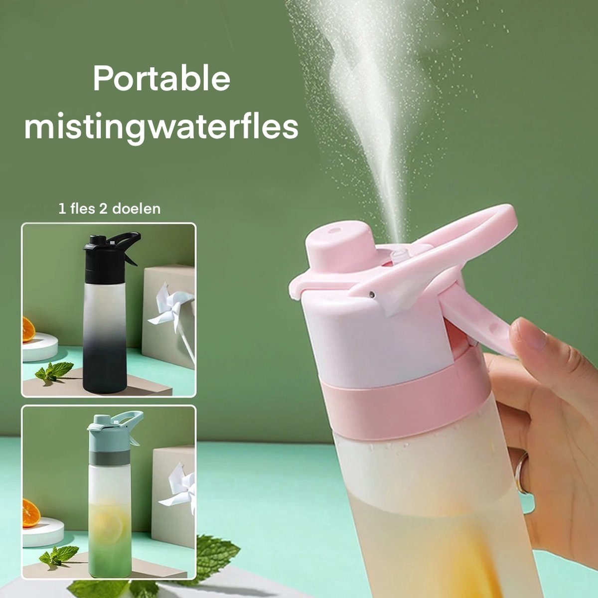 Waterfles met spray functie - Mat Roze - 700 ml - Spray bottle - Drinkfles - Mist sprayer - verstuiver fles - waterfles met rietje - Drinkflessen - Volwassenen en kinderen