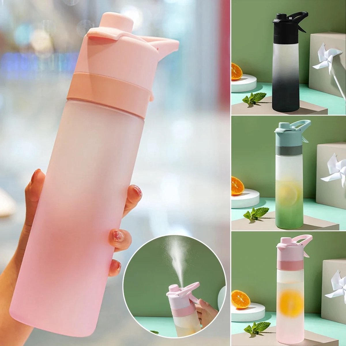 Waterfles met spray functie - Mat Roze - 700 ml - Spray bottle - Drinkfles - Mist sprayer - verstuiver fles - waterfles met rietje - Drinkflessen - Volwassenen en kinderen